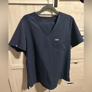 Figs Navy Blue Dark Slate Blue One Pocket Top and Jogger Scrubs Set Medium